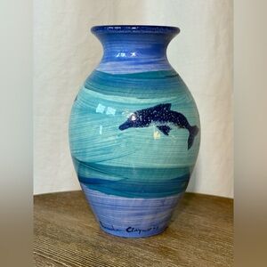 Bermuda Clayworks Ombré Blue Dolphin Ceramic Vase